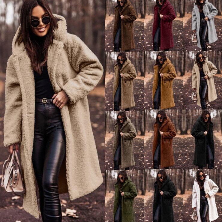 Picture of in stock Amazon wish Cross-border Supply 2024 Fall/Winter Fashion Long Clear Color Long Sleeve Wool Women's Coat