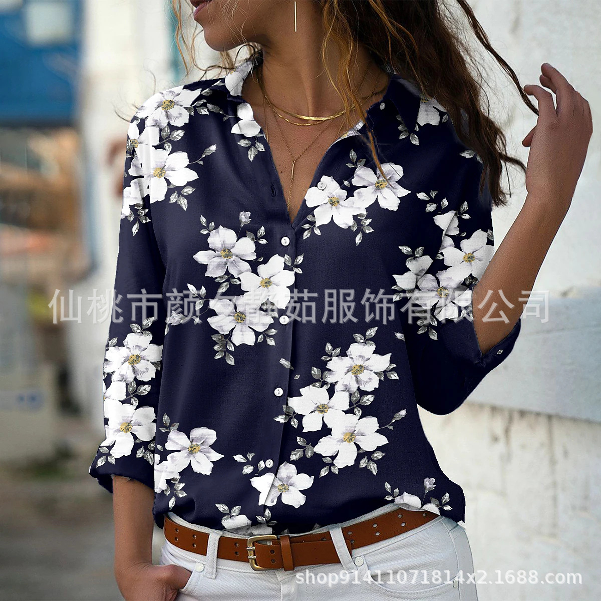 Picture of 2022 New Foreign Trade Women's AliExpress Spring Long Sleeve Shirt Fashion plus size Printed Top