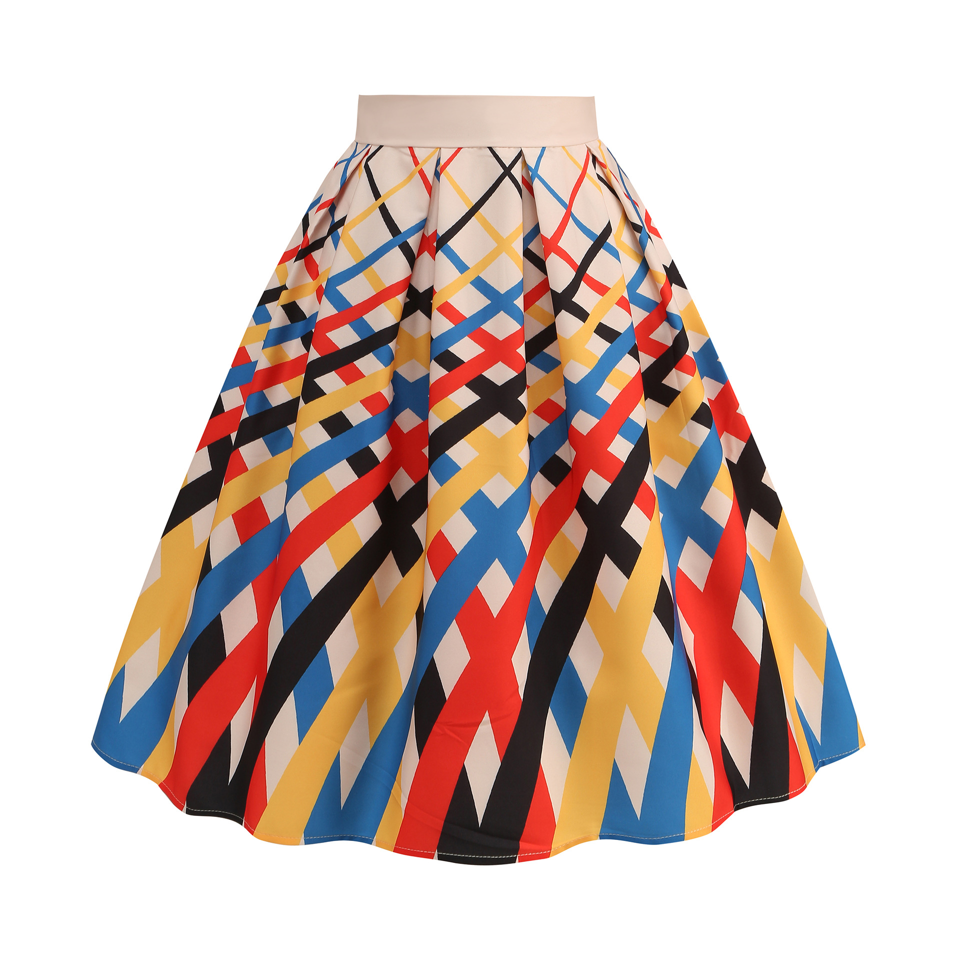 Cross-Border Export European and American Graffiti Skirt with Waist, Cute and Sweet, Large Hem A-Line Skirt