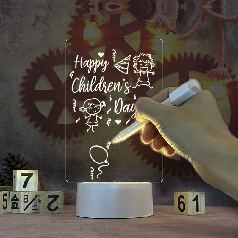 Picture of Ins Transparent Luminous Acrylic Noteboard Erasable Message Whiteboard Home Memo Tips Desktop Writing Pad