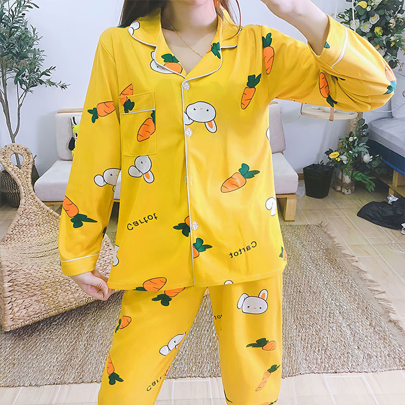 Picture of Japanese Pajamas Women's Spring and Autumn Long Sleeve Cardigan Cute Printed Radish Student Home Clothes suit Cross-border Southeast Asia