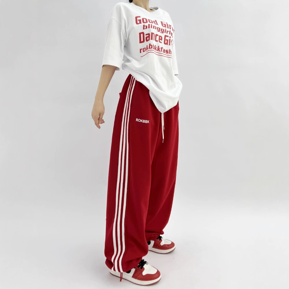 American Style Hot Girl Three Bar Hip-hop Sports Pants Pants Dancing Hip-hop Wide Leg Pants Jazz Dance Sweatpants Women's Ins Trendy