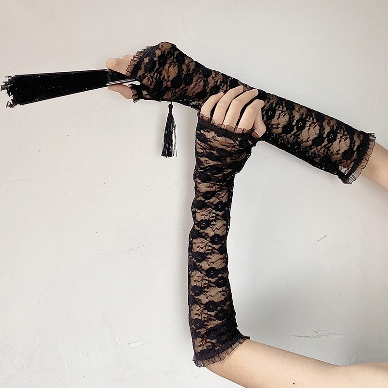 Picture of Factory Lolita Hand Sleeves Long Lace Gloves Sun Protection Sleeves Sexy Sexy Thin Fingerless Arm Sleeves Wholesale
