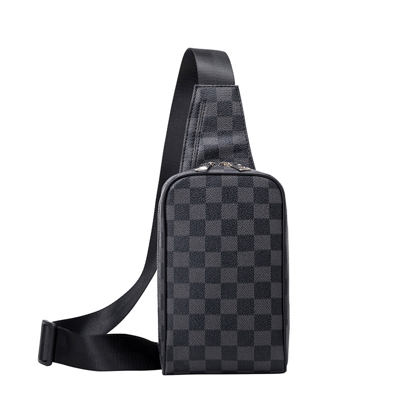 Picture of Men's Chest Bag New Satchel Plaid Leather Bag Multifunctional Shoulder Bag Men's Casual Sports Running Bag