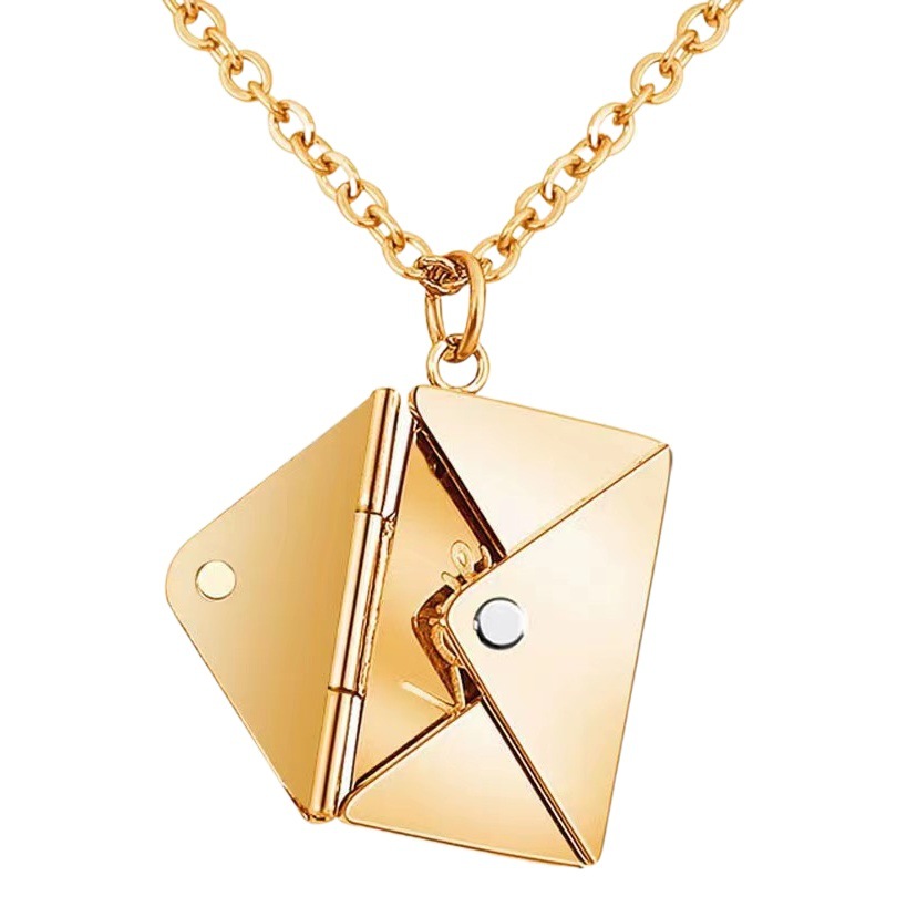 Picture of Open Love Letter Envelope Necklace New Style Niche Design Trendy Couple Titanium Steel Pendant Tanabata Gift