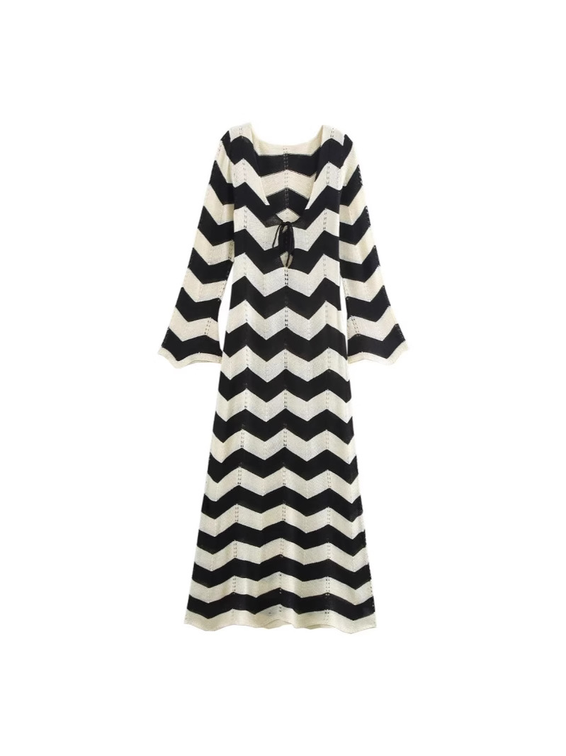 2025 European and American Fashion Autumn New Women's Temperament Wave Long Sleeve Midi dress