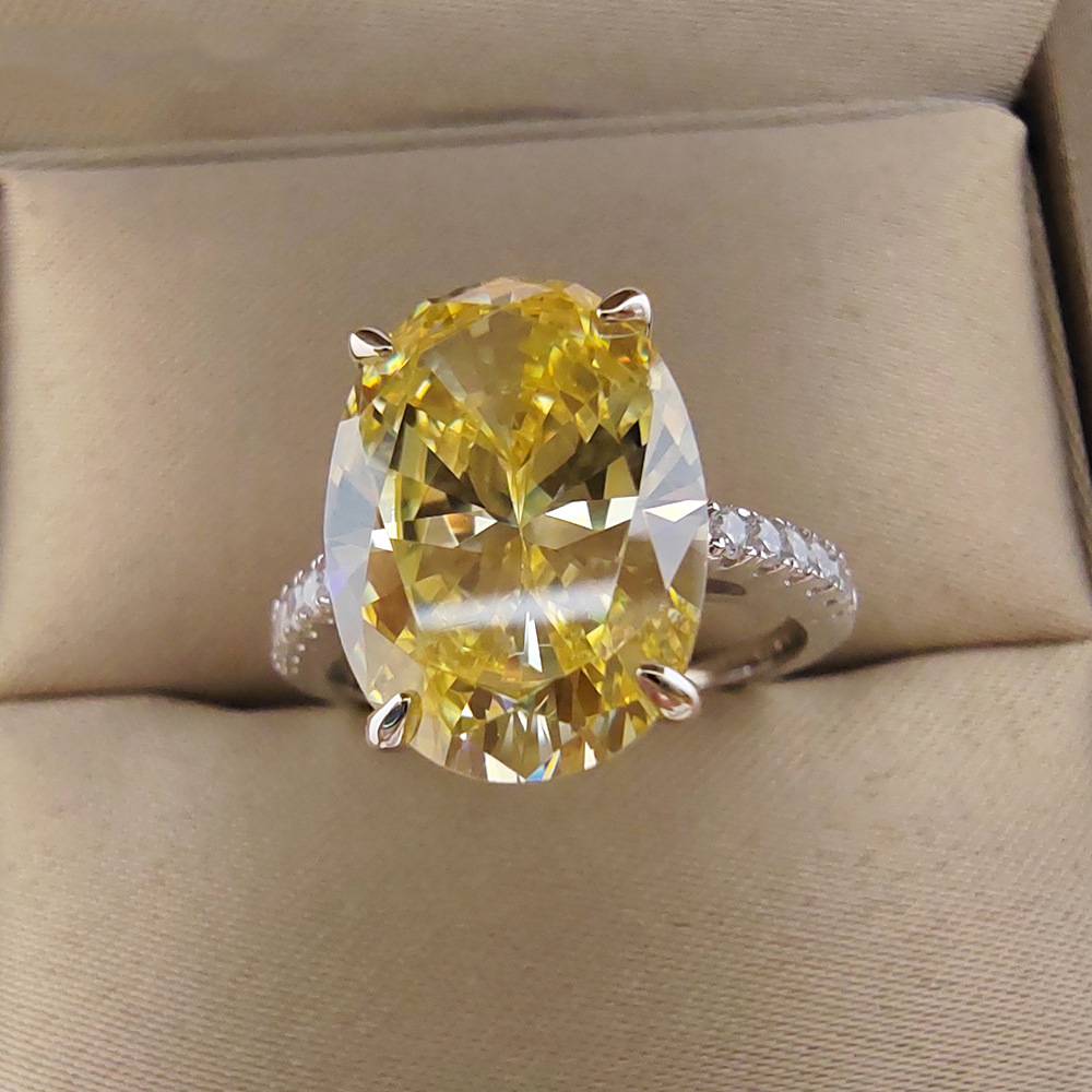 Picture of European and American Cross-border Golden Yellow Mosan Diamond Ring S925 Sterling Silver Niche Ins Style Light Luxury High-end Women's Ring