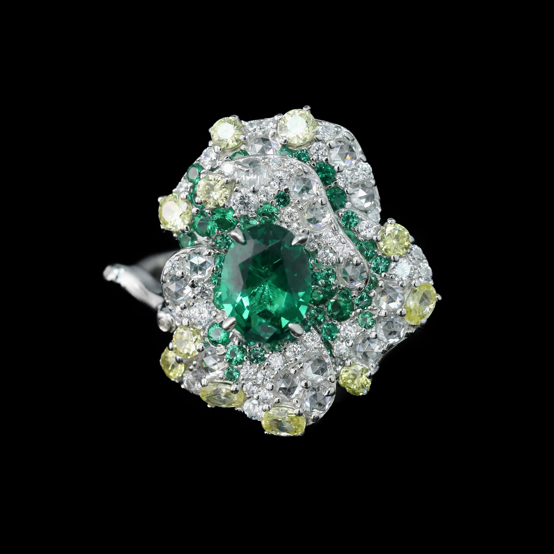 925 Silver Gold-Plated Ring High Carbon Diamond Kellyxie Green Oval Rose Secret Garden Girl Ring