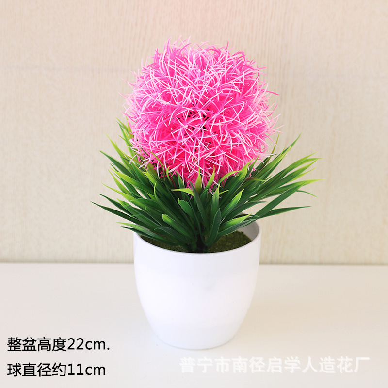 Picture of Sakura Snowball Simulated Plant Potted Grass Ball Bonsai Small Tree Home Decoration Flower Ornament Creative Mini Small Round Ball