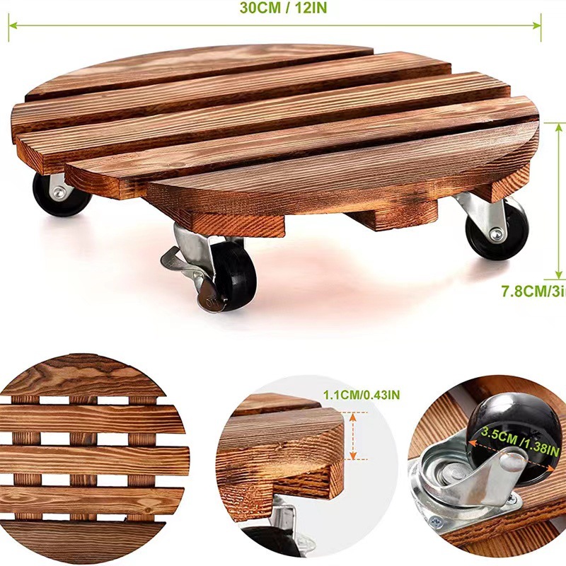 Thickened Wooden Mobile Cabinet Toray Wooden Flower Pot Tray Round Flower Stand Flower Pot Base Universal Roller Tray