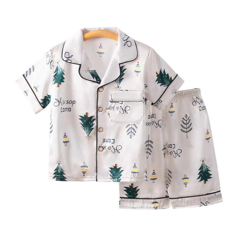 Picture of Children's Home Suit Summer Thin Boys and Girls Short-sleeved Cropped Pants Air-conditioning Suit 3-8 Children's Pajamas