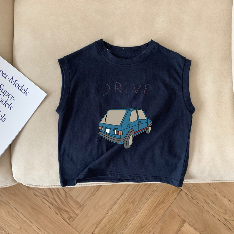 Picture of Pure Cotton Baby Kidsren's Sleeveless T-Shirt 2025 New Cartoon Car Versatile Boys and Girls Vest Undershirt Top Summer