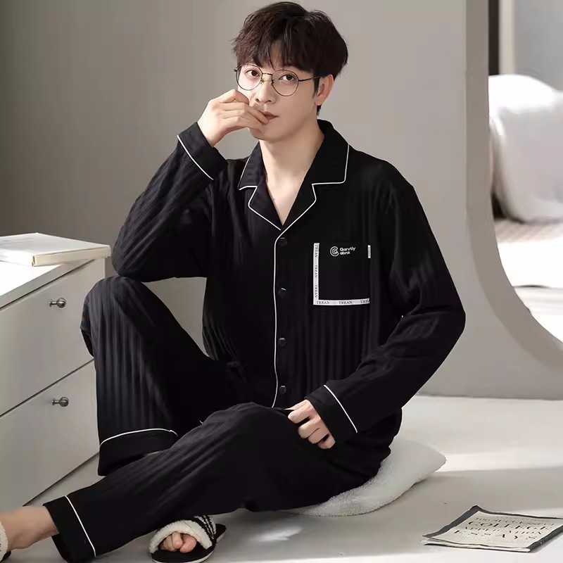 Men's Pajamas Spring and Autumn Cotton Cardigan Long Sleeve 2024 New Casual Loose Outer Wear Home Clothes