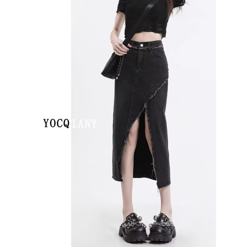 Cross-border Black Denim Skirt Girls Spring and Summer 2024 New Design Sense Loose Mid-length Skirt Niche Skirt