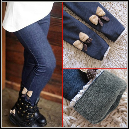 2018 New Girls' Autumn and Winter Thickened Imitation Jeans Korean Style Children's Velvet Leggings Women's Long Pants