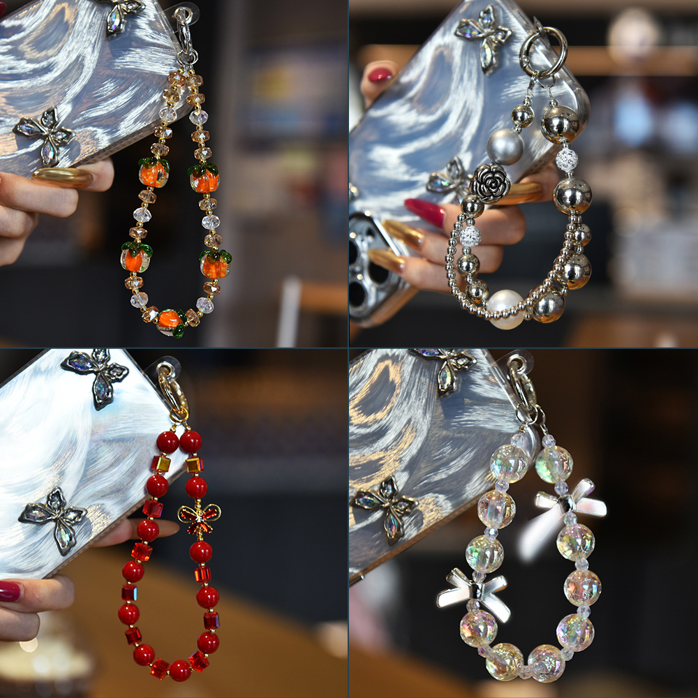 Mobile phone chain rope hanging wrist women's high-end crystal light luxury niche exquisite mobile phone hanging chain beads short gasket