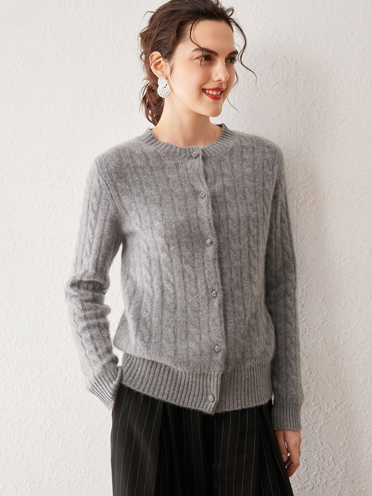 Picture of Cashmere Sweater Women's Knitted Cardigan Loose Round Neck Single-breasted Twisted Flower Outer Wear Autumn and Winter Twisted Flower Sweater Jacket