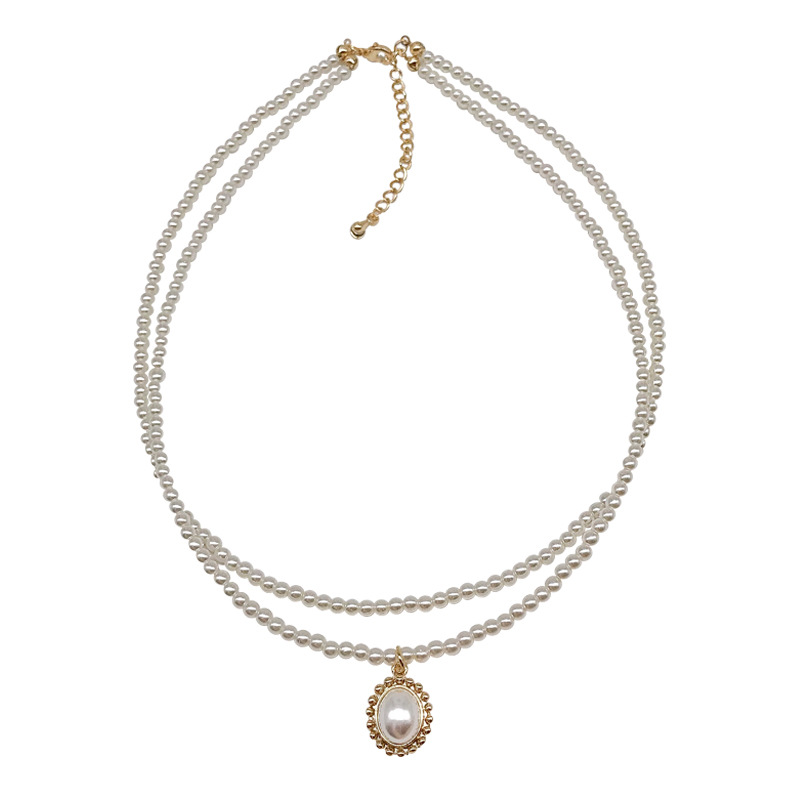 Picture of New Double-layer Pearl Water Drop Necklace Choker Clavicle Chain Women's Simple Elegant Instagram Popular Neck Cyber Celebrity Neck Chain