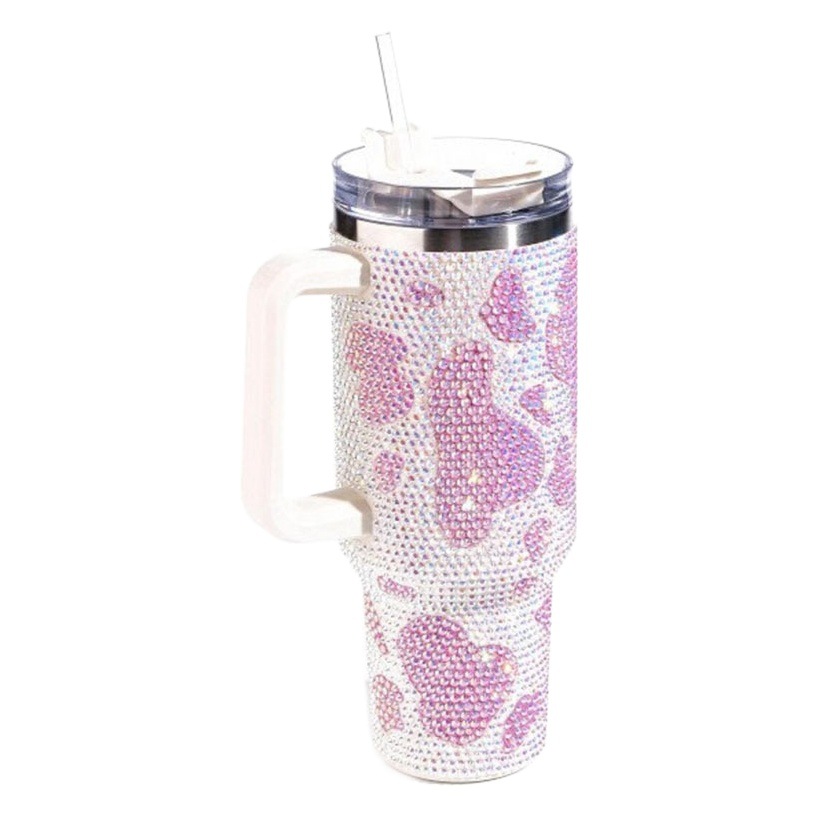 Cross-border diamond milk pattern 40oz diamond handle cup 304 stainless steel thermos cup large capacity car ice cup