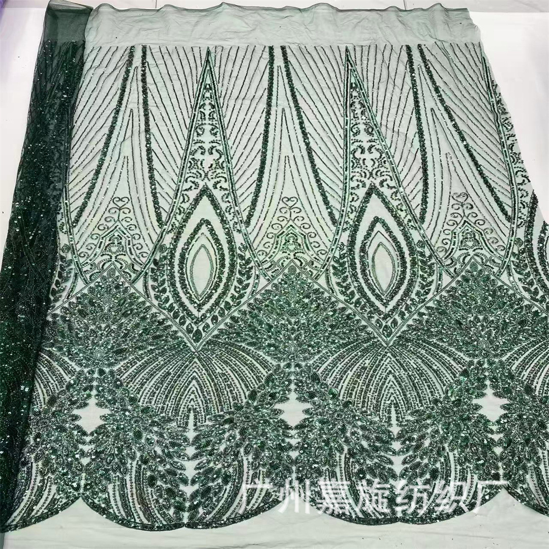 African Heavy Industry Sequin Bead Tube Embroidery Wedding Dress Fabric Wholesale Heavy Industry Lace Fabric