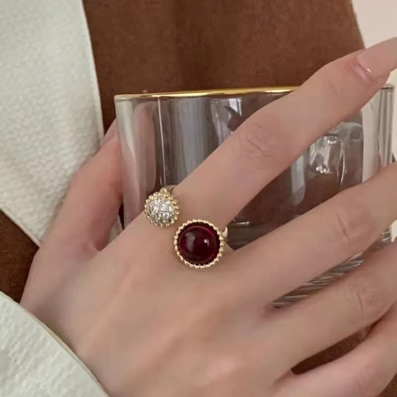 French Simple Color Matching Elegant Ring for Women Simple Fashion Ball Exquisite High-End Open Index Finger Ring Wholesale