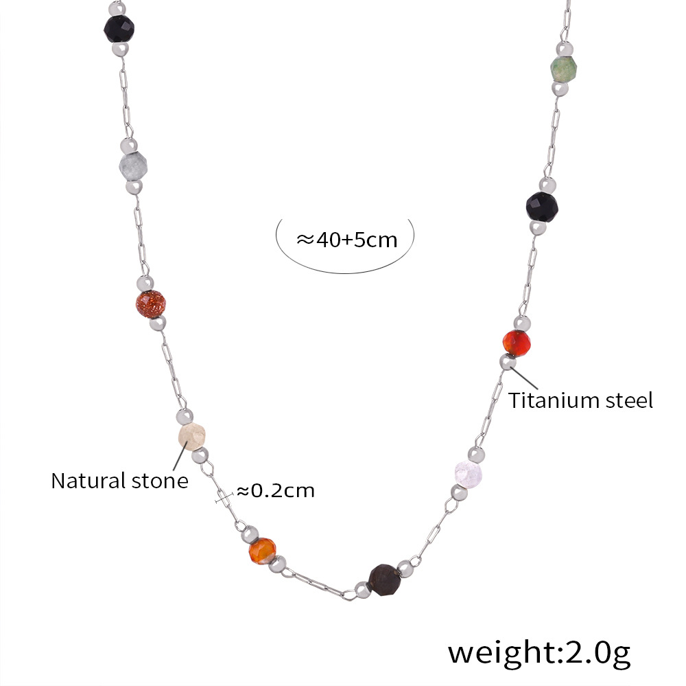 Picture of Minimalistic Fashion Niche Personality All-match Geometric Jewelry Mix and Match Natural Stone Beaded Design Titanium Steel Jewelry suit