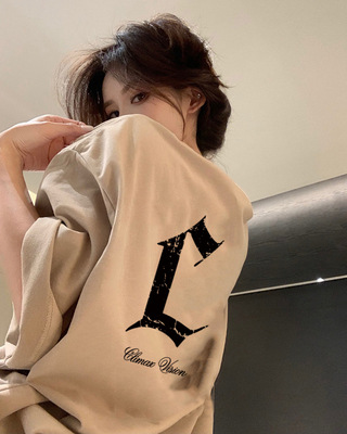 American Style Retro khaki Short-sleeved T-shirt Women's oversize2023 New Loose Couple's Long Trendy Top
