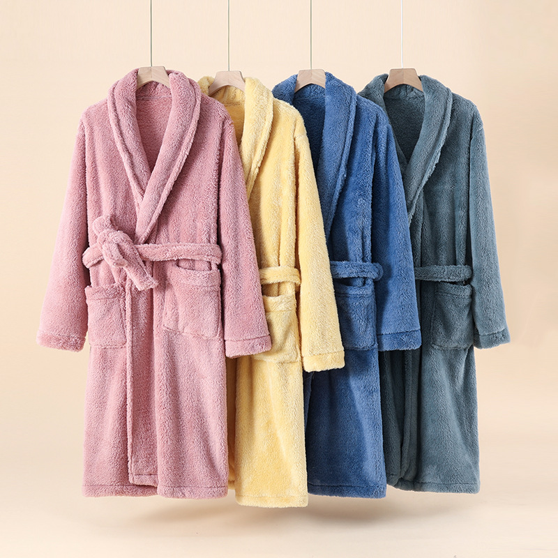 Nightgown Women's Winter Thickened Coral Fleece Pajamas Men's Autumn and Winter Flannel Bathrobe Women's Long plus size Home Clothes Warm