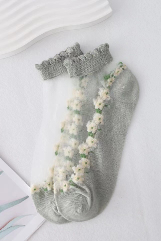 Picture of Floral Glass Silk Women's Summer Short Socks Japanese Style Cute Fresh Style ins Short Socks Cotton Bottom Sweat Absorbing Breathable Socks