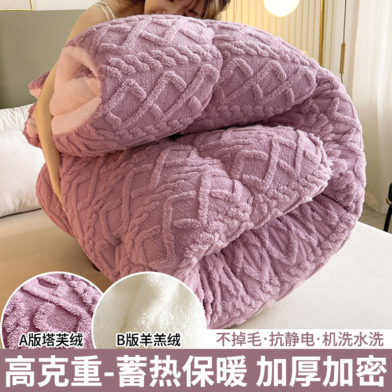 Picture of Winter Lamb Wool Quilt, Thickened Version, Warm and Plush Taffeta Quilt Core, Single Student Dormitory Cotton Bedding
