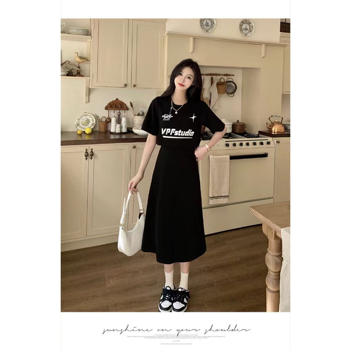 Picture of Plus Size Fat mm 2024 Summer Women's Skirt Small Fashion Casual Dress High Waist Slim Black A-Line Skirt