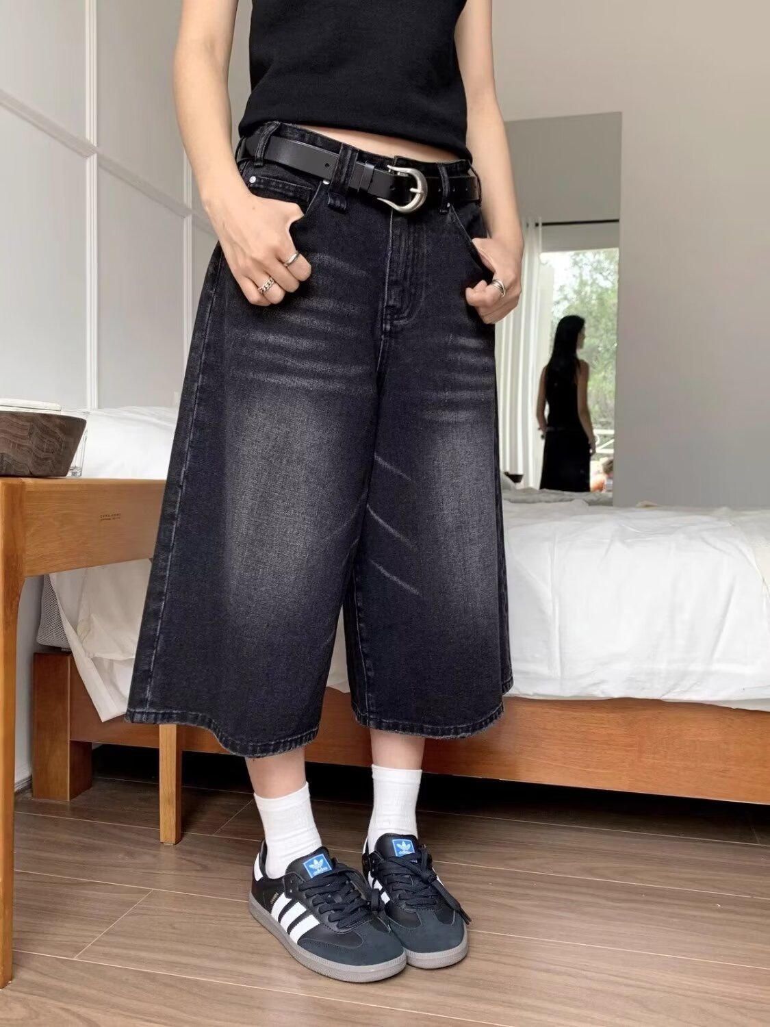 High Waist Wide Leg Cropped Jeans for Men and Women 2024 Spring and Summer New Washed Loose Casual Slimming Straight Leg Pants