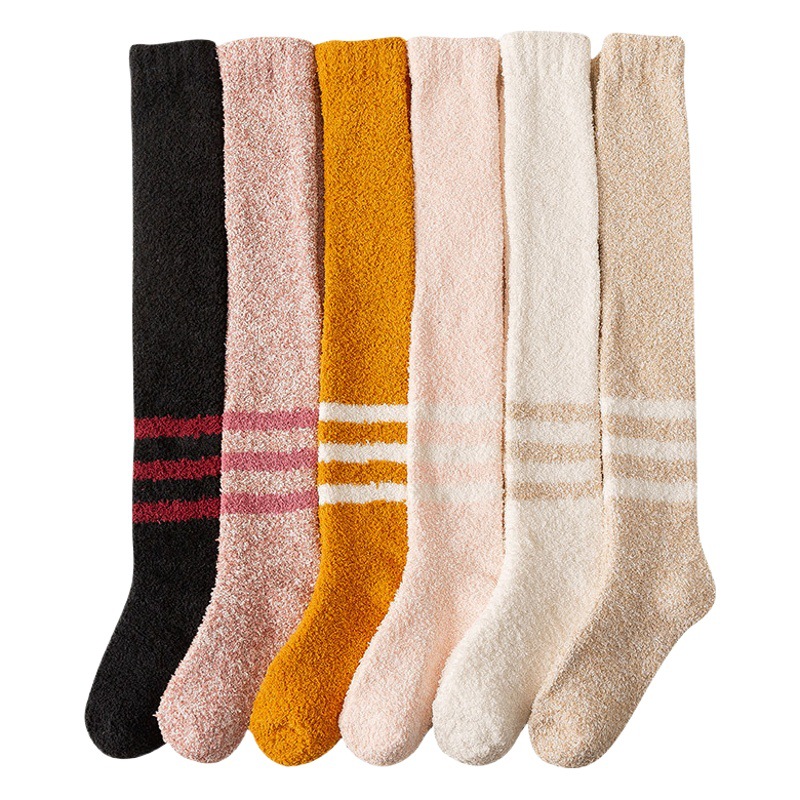 Coral velvet socks women's knee socks sleep home socks floor autumn and winter plus velvet padded warm long tube moon socks