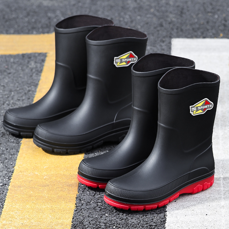 Cross-border British fashion men's rain boots new mid-tube men's water boots outdoor rainy day wading shoes fishing water shoes rubber shoes