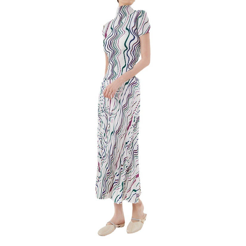 Miyake T-Shirt Skirt Suit Women's 2024 Summer New Pleated Printed Fashion Top Pleated Skirt Two-Piece Set