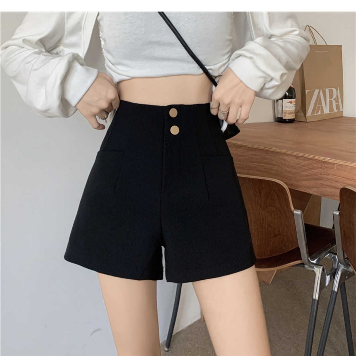 2023 Outfit A High Waist New Casual Pants Suit All-match Fashionable Slimming Shorts Women's Summer Black Thin Boots