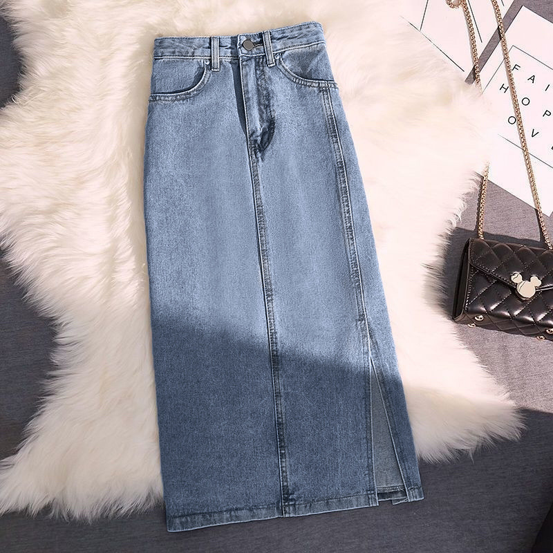 009 Denim Skirt Women's Mid-length 2022 Summer New High Waist Slimming Side Split Hip Skirt