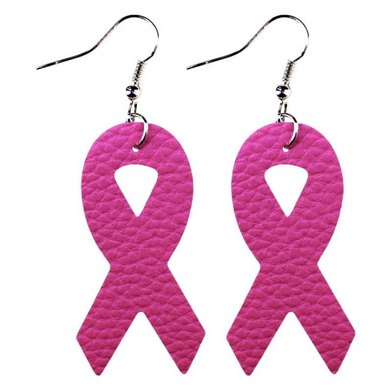 Breast Women's Health Awareness Pink Ribbon Leather Pu Earrings Cross-Border European and American Amazon