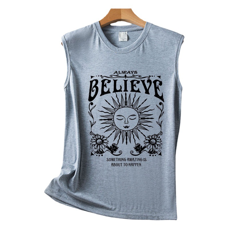 2022 AliExpress cross-border new BELIEYE Sun printed loose round neck sleeveless T-shirt