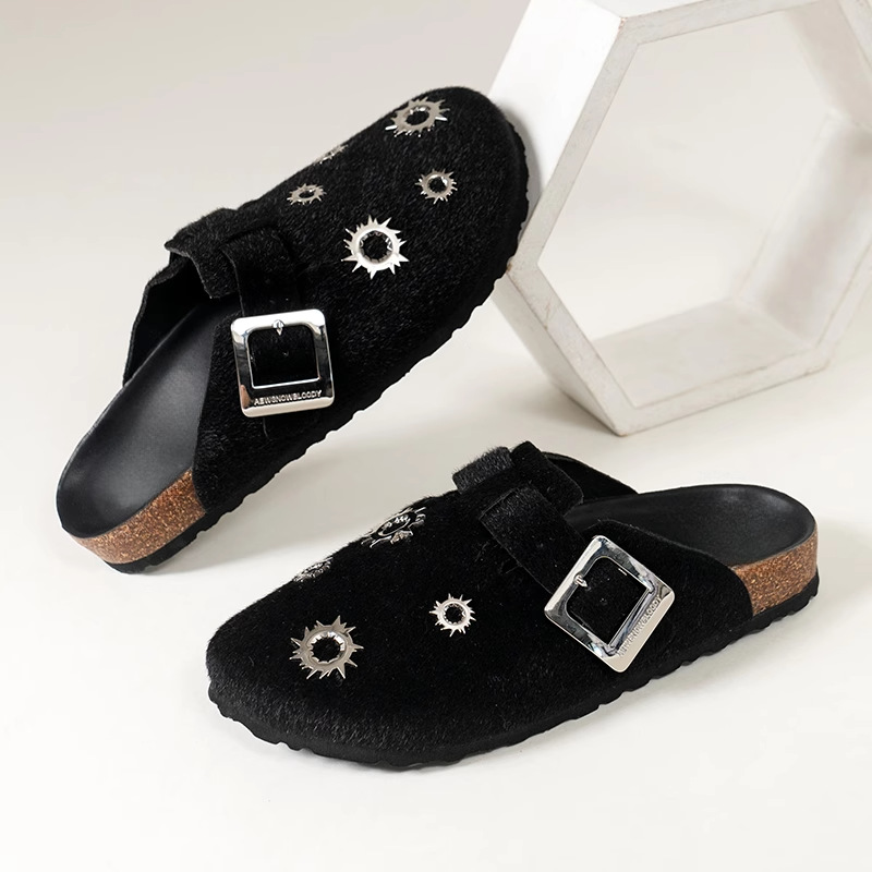 Black Pop-Up Birkenstock Shoes for Women in Autumn and Winter 2025 New Style Men and Women Can Wear Lazy Toe-Toe Slippers Versatile Casual Shoes