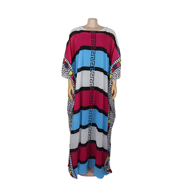 Picture of African women's robe large size dress cross-border large size dress Pearl chiffon digital printing + long inner skirt
