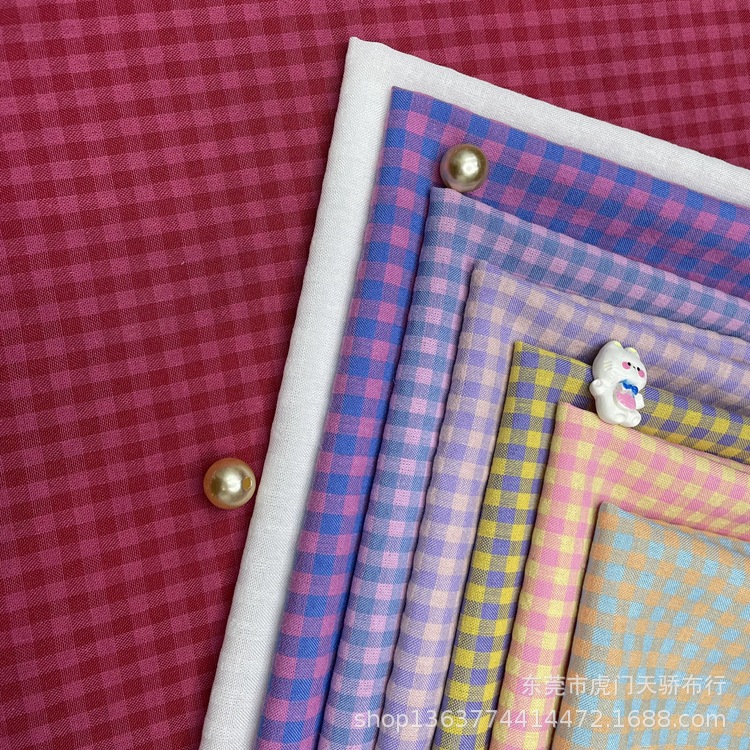 New Polyester Cotton Yarn-dyed Plaid Fabric 0.4cm CVC Plaid Fabric Polyester Cotton Yarn-dyed Candy Color Plaid Fabric