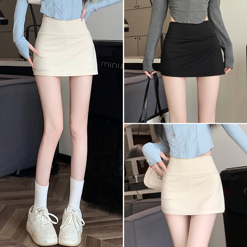 Black Skirt Women's 2024 New Spring and Summer High Waist Small Spice Girl Split A- Line One-Step Hip Short Culottes