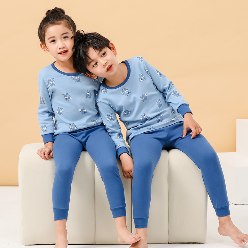 Picture of 2024 Autumn and Winter Children's Round Neck Pure Cotton Home Clothes Pajamas for Boys and Girls Cartoon Autumn Clothes and Autumn Pants Bottoming Underwear Set