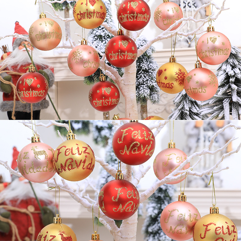 Cross-border wholesale 6cm Christmas plastic ball letter painted matte ball Christmas tree pendant decoration Christmas ball