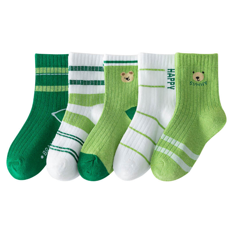 Picture of 2023 children's spring and summer socks mid-calf socks boys and girls Green bear cotton socks baby medium and big children's socks wholesale