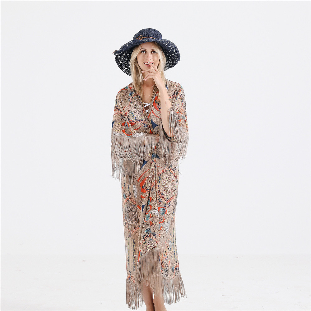 Cross-border summer European and American tourism beach bikini sunscreen blouse swimsuit coat kimono cardigan live broadcast