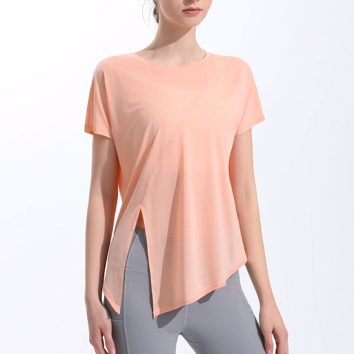 Picture of RUNA PULSE Sports Short-sleeved Women's Loose Quick-drying Fitness Clothes Cool T-shirt Top Split Yoga Clothes Blouse