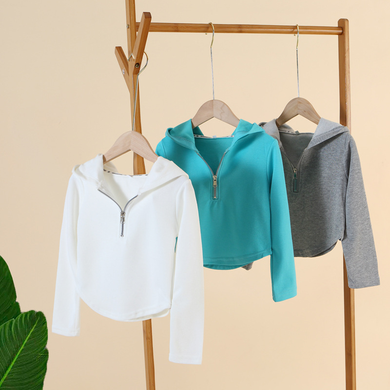 Girl's Base Shirt Spring and Autumn New Korean Style Girl's Big Boy Inner Slim Hooded Base Shirt All-Match Short Top Trendy