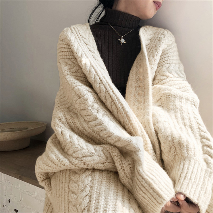 Picture of Autumn and Winter New Outerwear Knitted Cardigan Vintage Fashion Simple Thickened Loose Twist Long Women's Sweater Coat for Women
